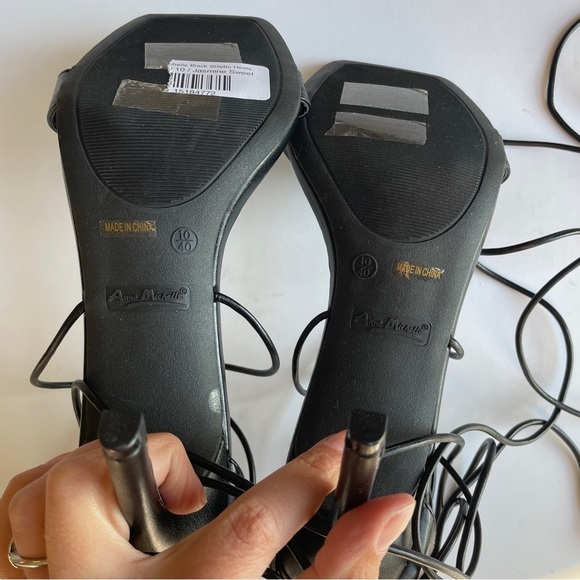 Anne Michelle Black Square Toe Lace Up Heels - Picture 7 of 10